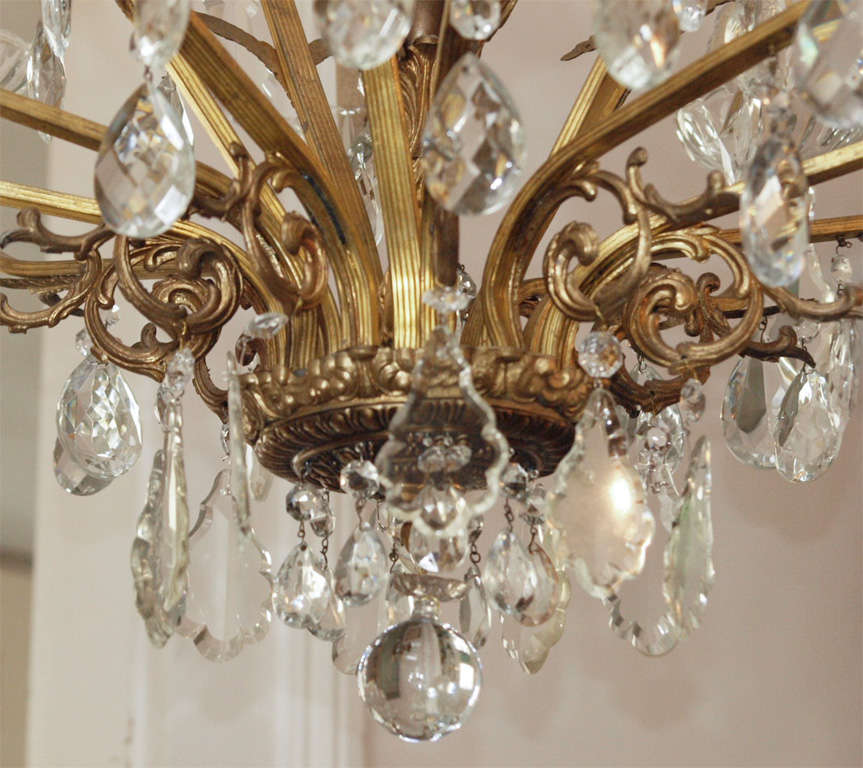 Bronze and Crystal Chandelier In Excellent Condition For Sale In New Orleans, LA