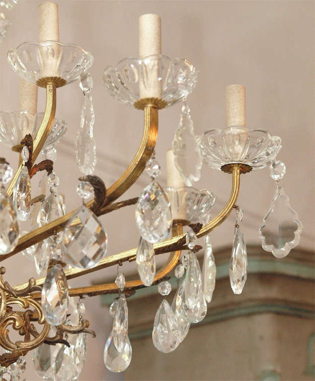 20th Century Bronze and Crystal Chandelier For Sale