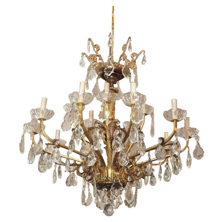 Bronze and Crystal Chandelier For Sale