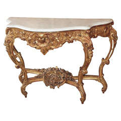 19th Century Italian Carved Wooden Console Table With Marble Top