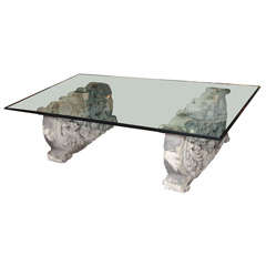 Coffee Table Of Ornate Architectural Fragments w Thick Glass Top