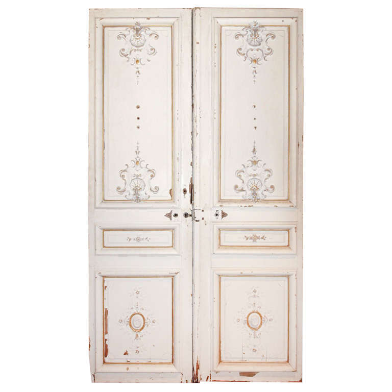 Pair Of 19th Century Grandiose Painted Chateau Doors For Sale