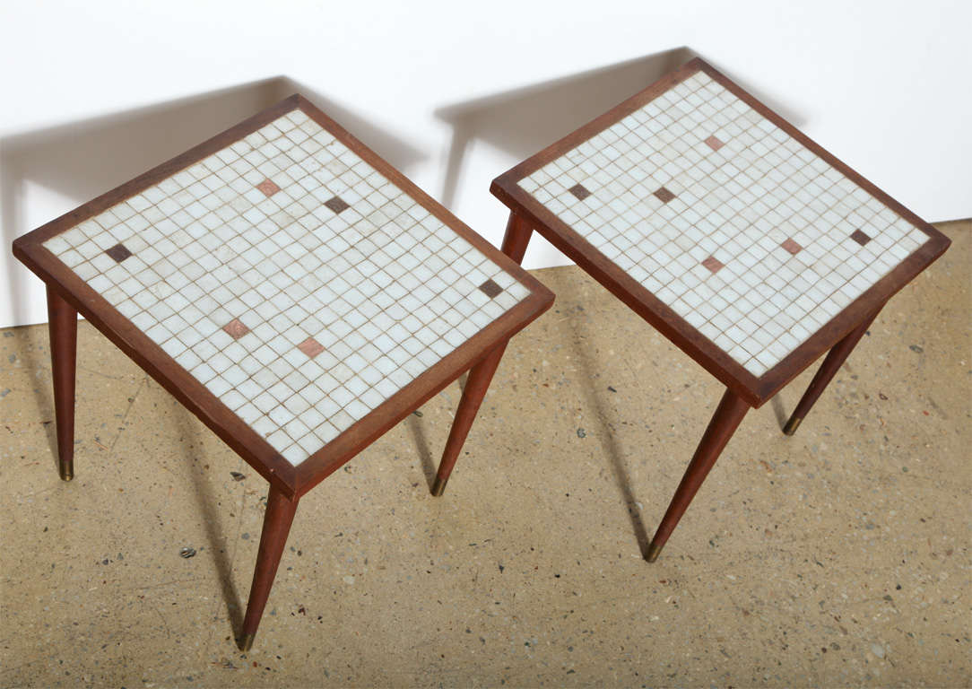 Danish pair of 1960s Italian Ceramic Tile Top Occasional Tables with Teak frame