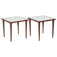 Danish pair of 1960s Italian Ceramic Tile Top Occasional Tables with Teak frame