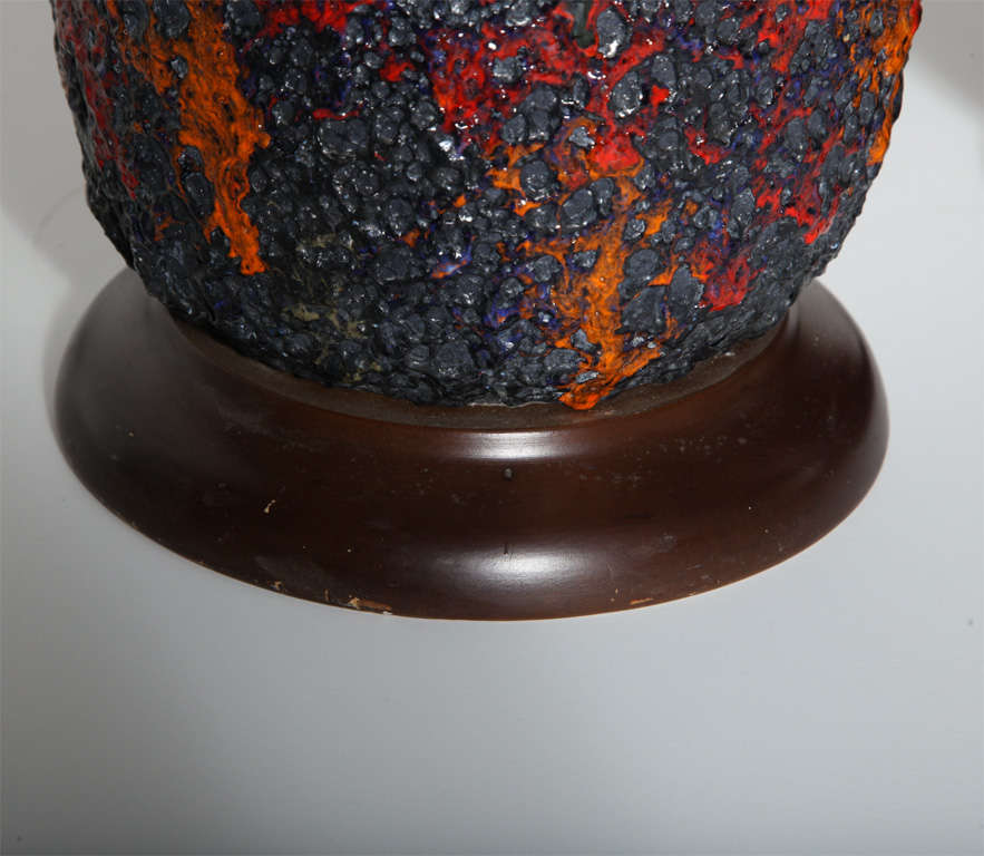 Substantial Pair of Italian Volcanic Table Lamps in Deep Purple, Red and Orange In Good Condition In Bainbridge, NY