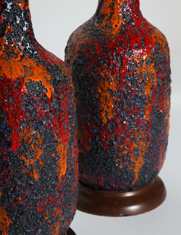 Mid-20th Century Substantial Pair of Italian Volcanic Table Lamps in Deep Purple, Red and Orange