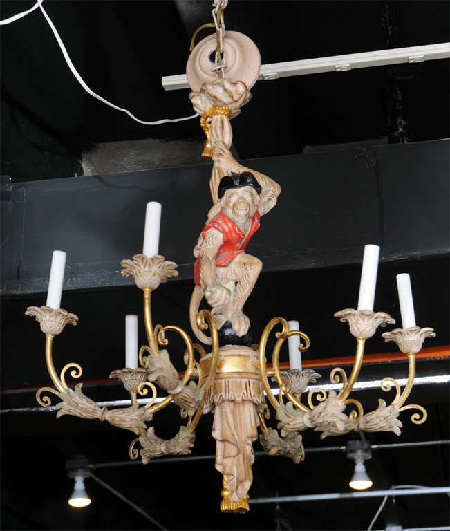 Interesting six arm hand carved fixture with paint and gilding.