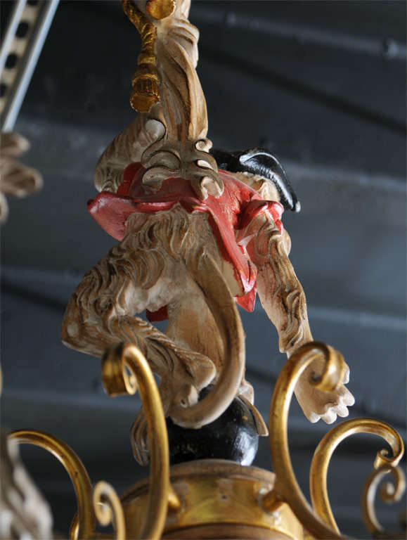 Vintage Hand Carved Monkey Chandelier In Excellent Condition In West Palm Beach, FL