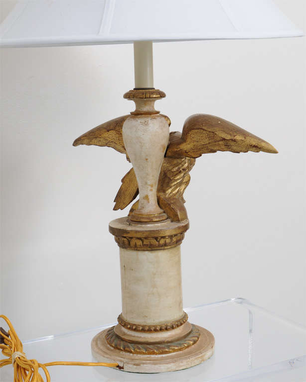 Giltwood Pair of Italian Vintage Carved Wood Eagle Lamps