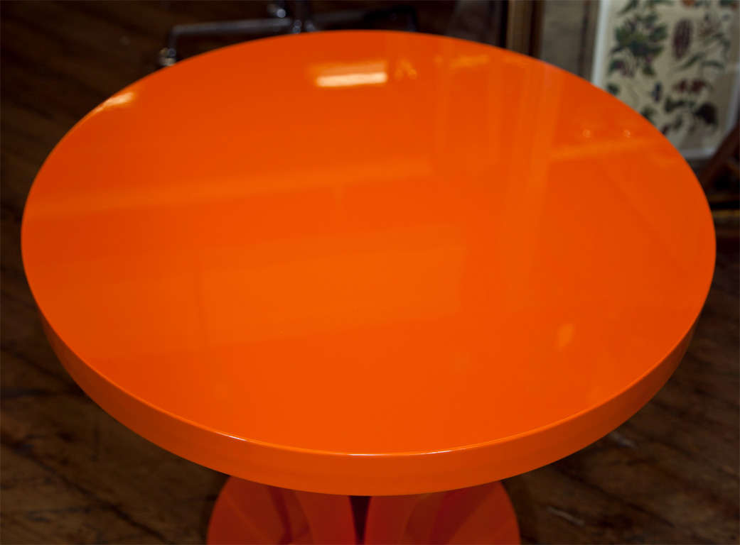 Pair  Of  Orange  Lacquer  Round  Mid  Century Tables 1