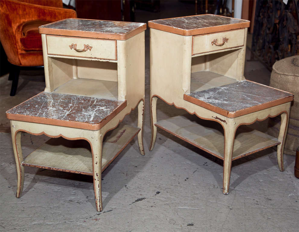 Pair Distressed Painted Step End Tables