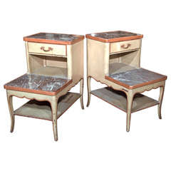 Pair Distressed Painted Step End Tables