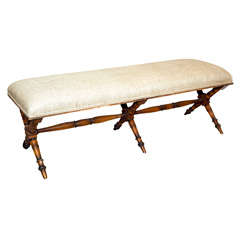 Vintage Bamboo Bench with Burlap Seat