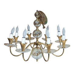 Brass & Blown Glass 8 Arm Murano Chandelier