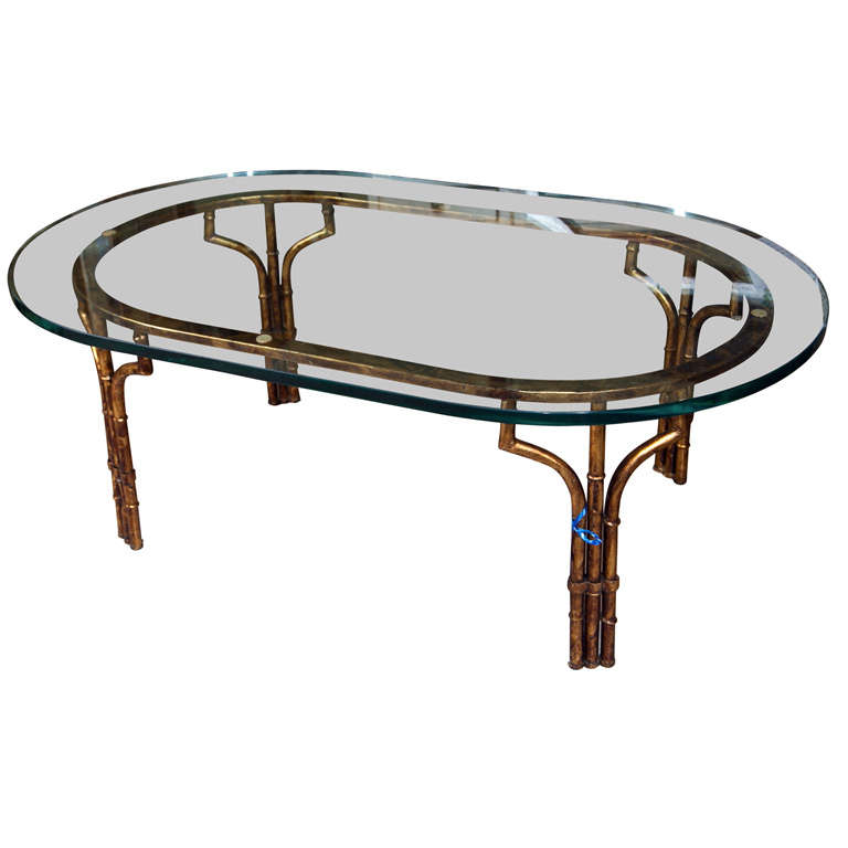Gilt Faux-Bamboo Coffee Table with Glass Top