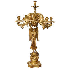 Empire Style Bronze Figural Candelabra, French, Ormolu, 19th Century