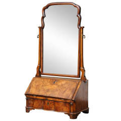 Antique Queen Anne Table/ Vanity Mirror, Burl Walnut, 18th Century