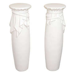 Pair Of White Composite Pedestals