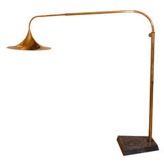 Brass Adjustable Cantilevered Floor Lamp with Bell Form Shade
