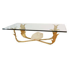 Foliate Form Brass Coffee Table with Rock Crystal Detail