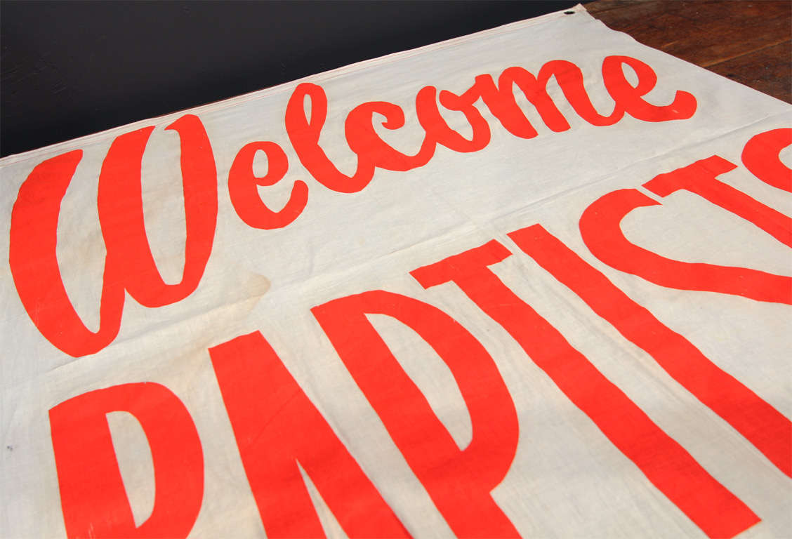 Mid-20th Century Welcome Baptists Cloth Banner