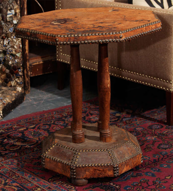 octogonal leather and nailhead side table