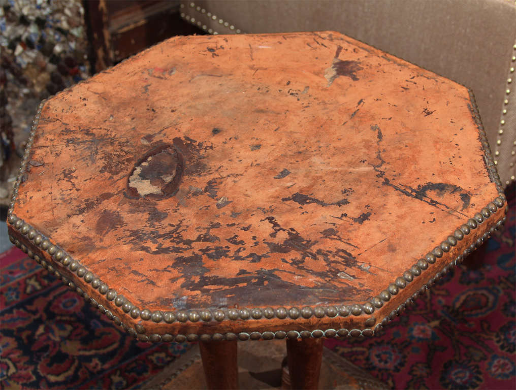 Mid-20th Century french leather and nailhead side table
