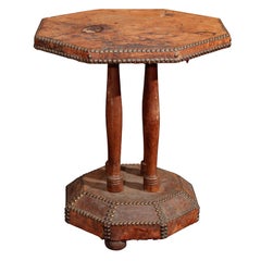 french leather and nailhead side table