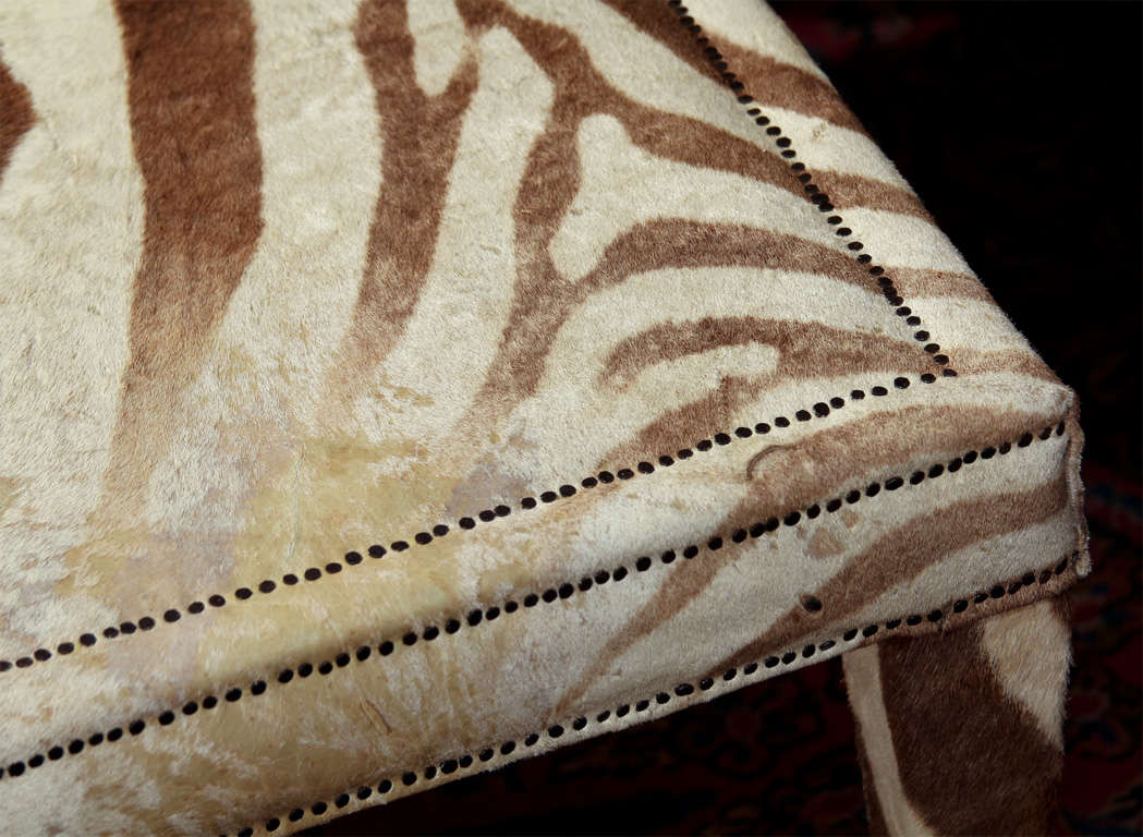 custom coffee/cocktail table upholstered in vintage zebra hide 3
