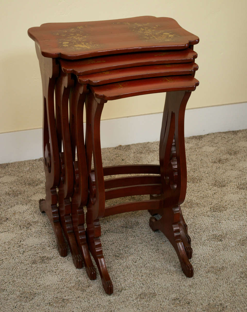 Chinoiserie and Red Lacquered Nest of Tables, Early 1900s-STORE CLOSING MAY 31ST