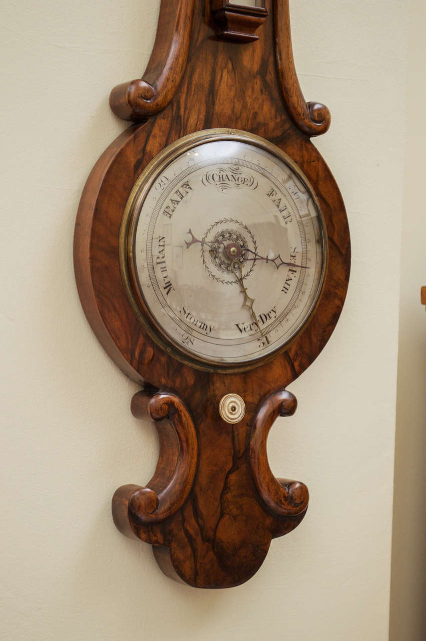 19th Century Victorian Walnut Barometer In Excellent Condition In San Mateo, CA