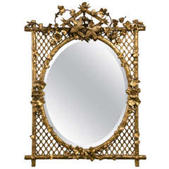 Gilt Wood Mirror With Bird & Floral Motif