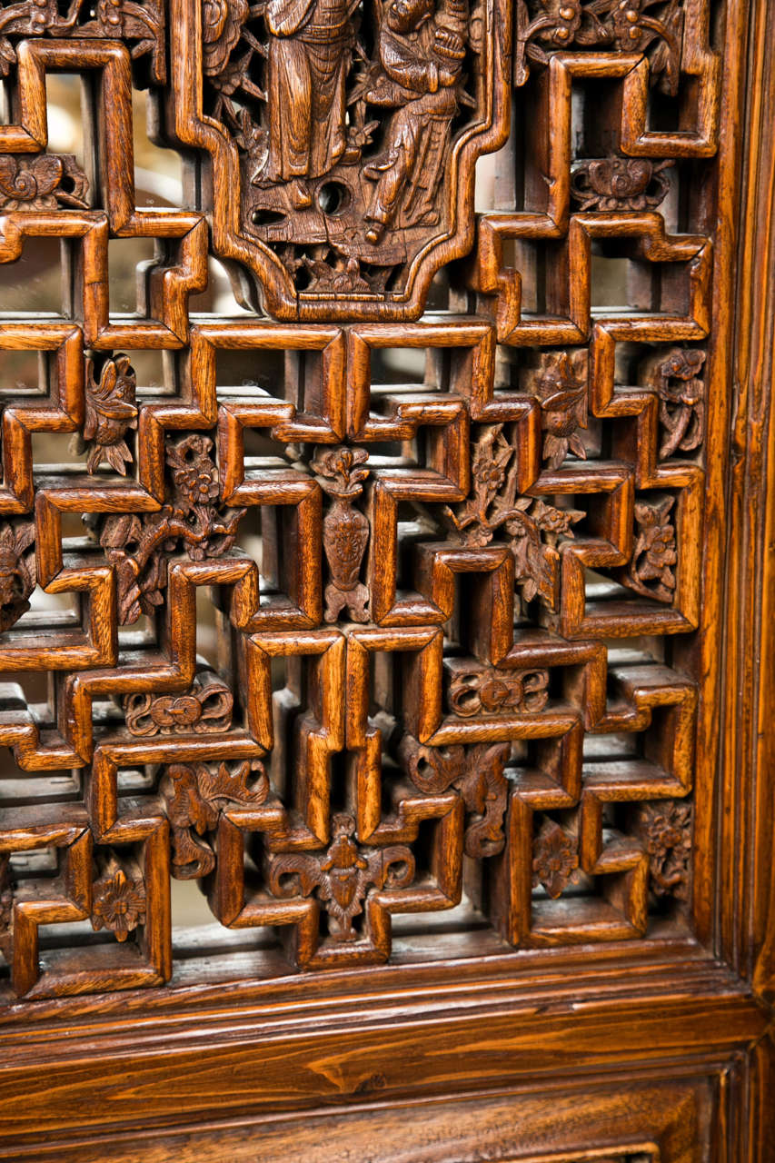Mirror Pair Chinese Hardwood   Carved Panels