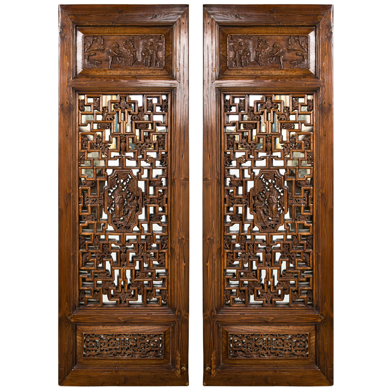 Pair Chinese Hardwood   Carved Panels