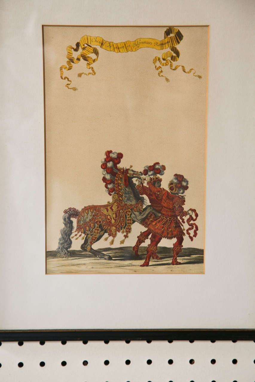 Set of 8 Colored Engravings of Military Men and Horses