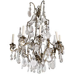 8 Light Crystal and Bronze Louis XV Style Chandelier