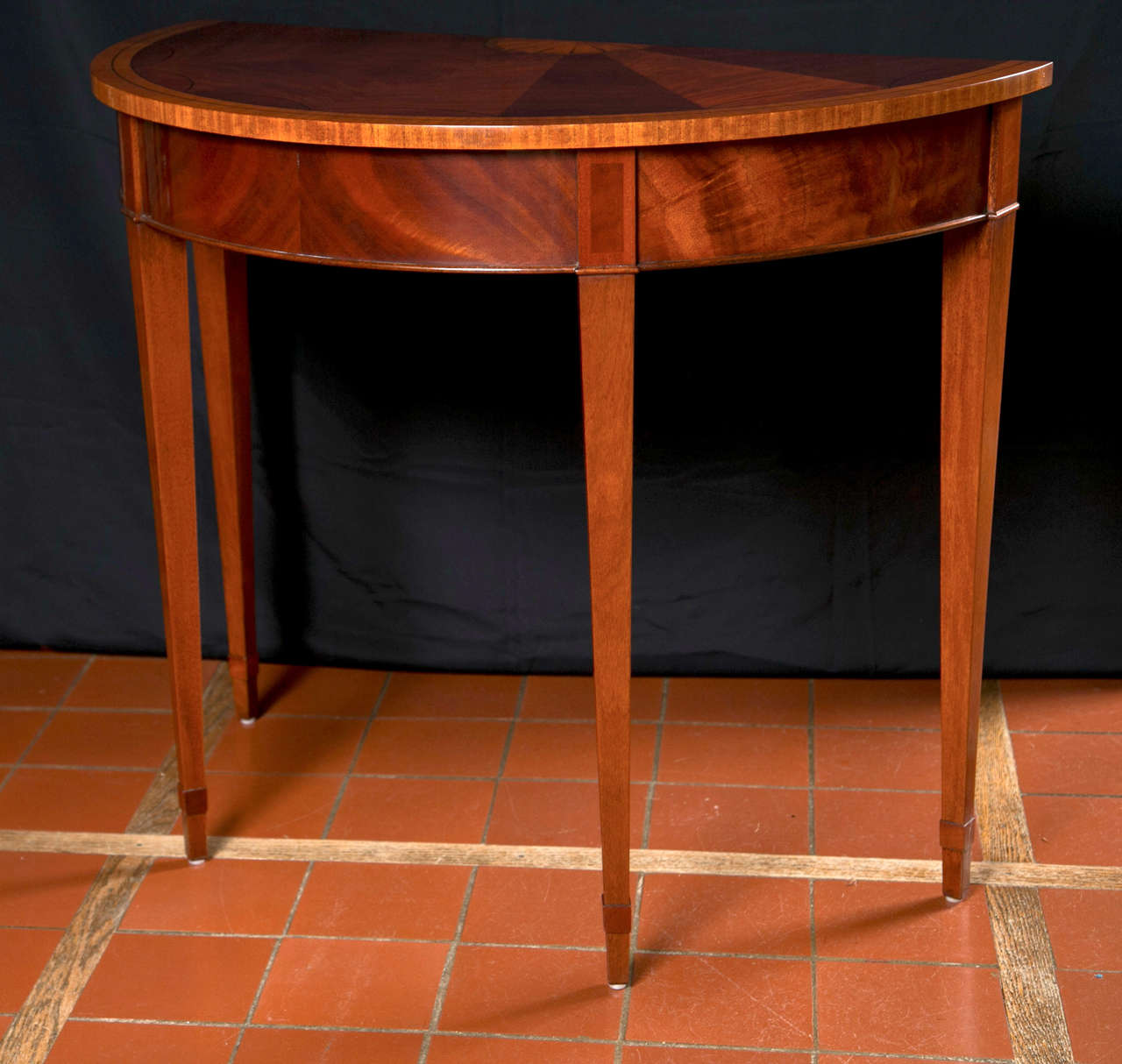 Custom English Mahogany Demilune Table In Excellent Condition In Woodbury, CT