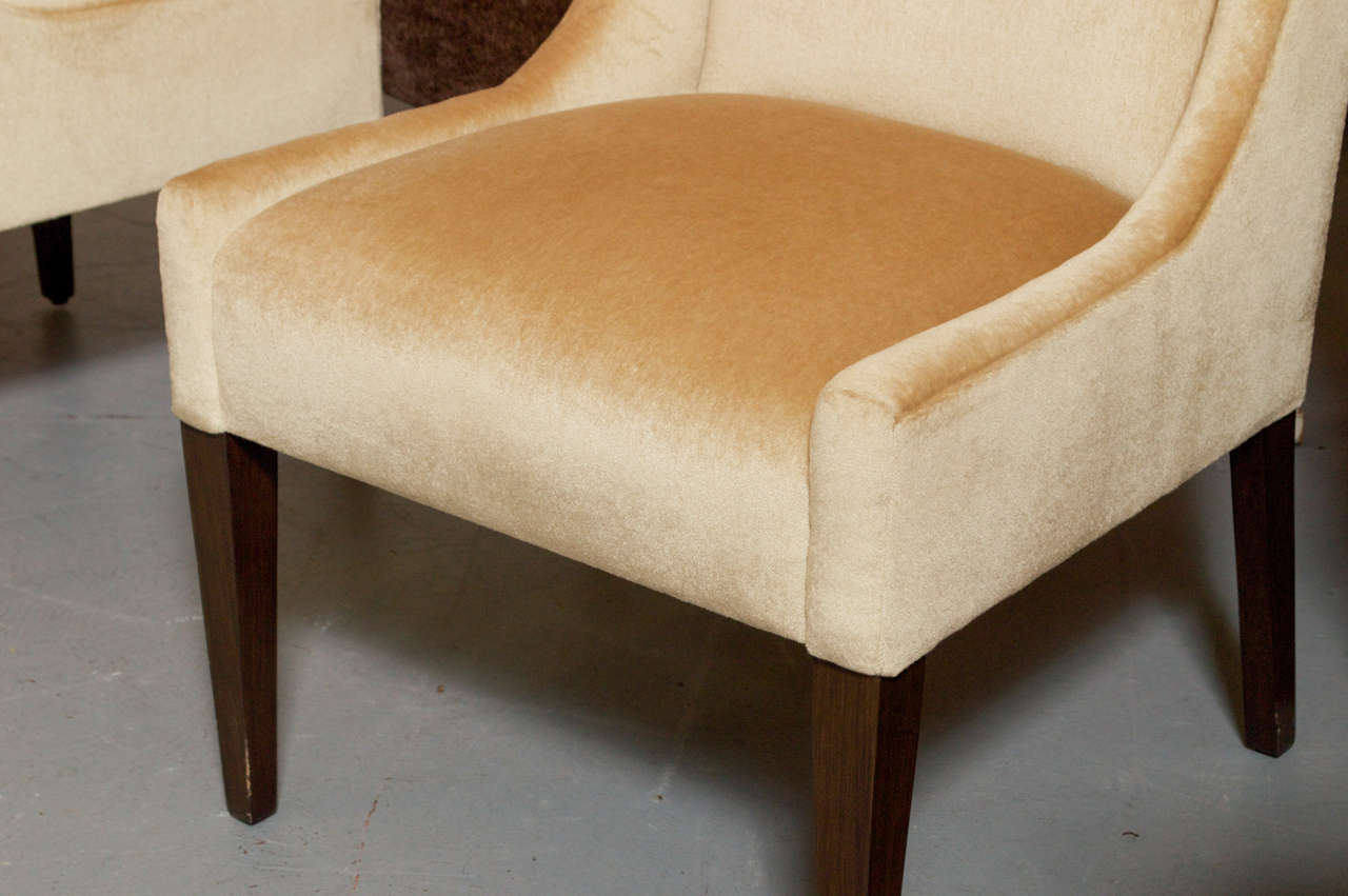 Wood Six A. Rudin Dining and/or Game Chairs In Mohair 