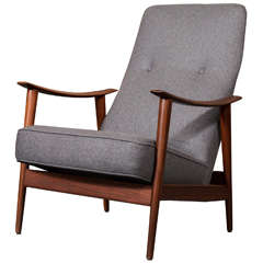 1960's Scandinavian Teak Rocking Lounge Chair In Gray Wool