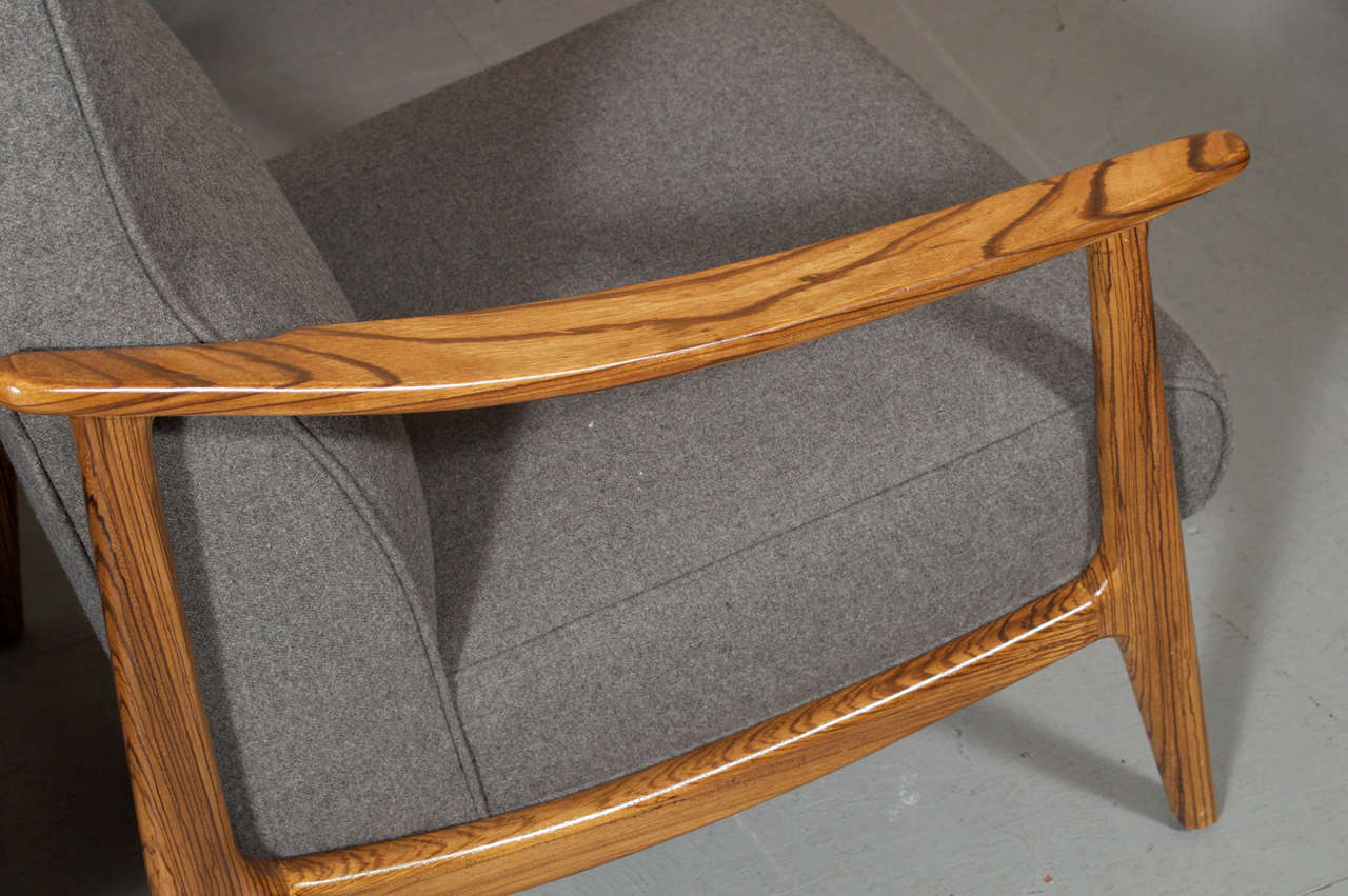 Scandinavian Danish Style Custom Zebra Wood Framed Lounge Chairs In