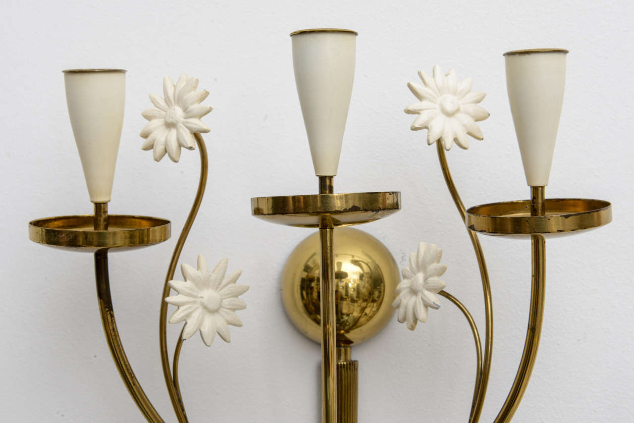 Paint Large-Scale 50's Italian Brass Candle Sconce For Sale