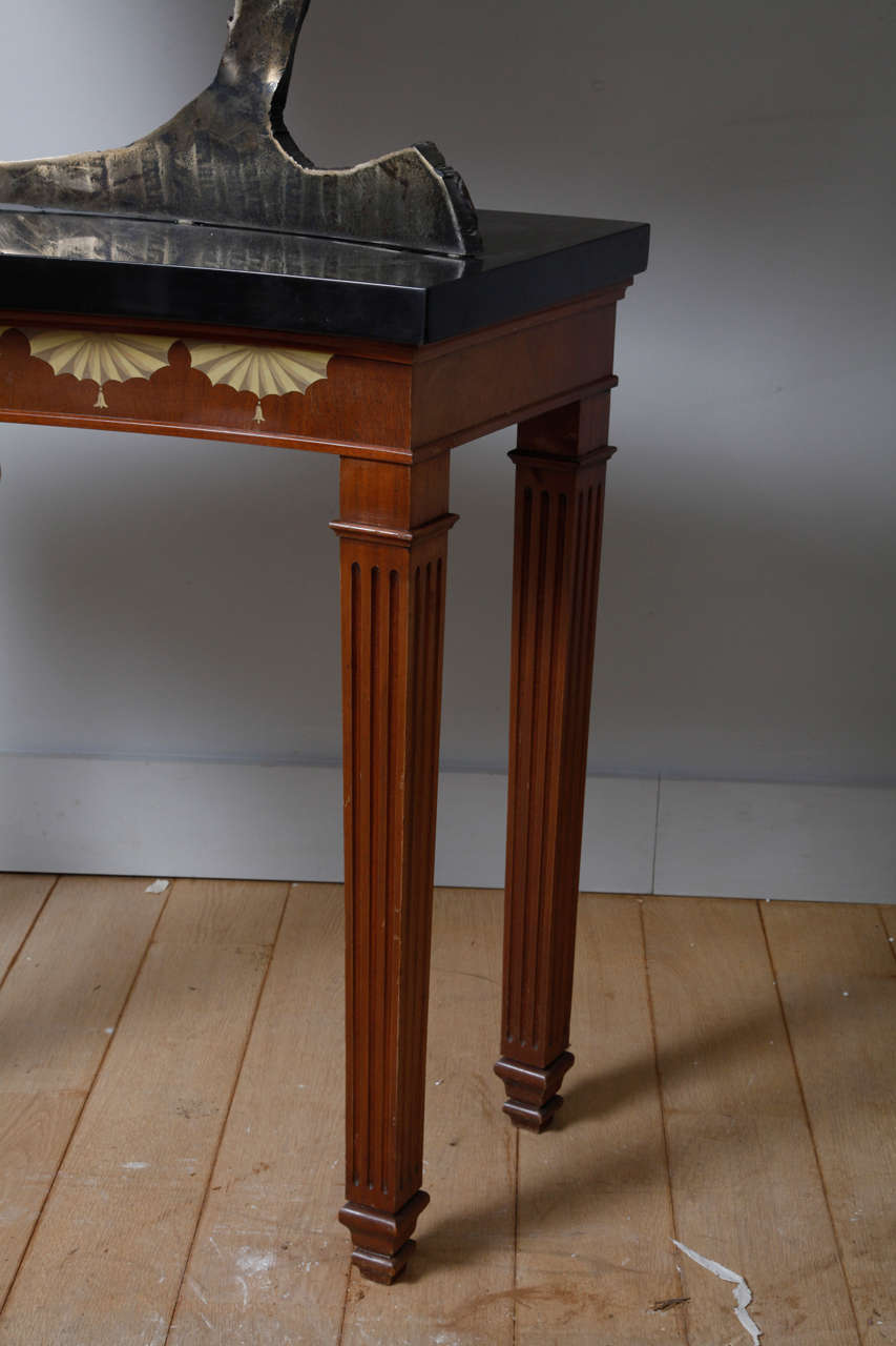 Belgian Console Table With Lamp In The Shape Of Two Bronze Seals Holding A Marble Stone For Sale
