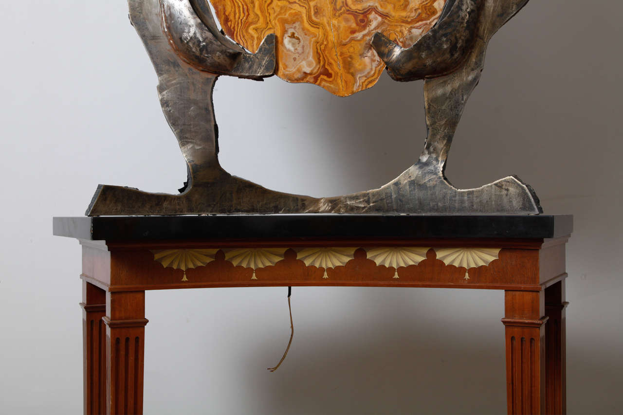 Console Table With Lamp In The Shape Of Two Bronze Seals Holding A Marble Stone For Sale 2