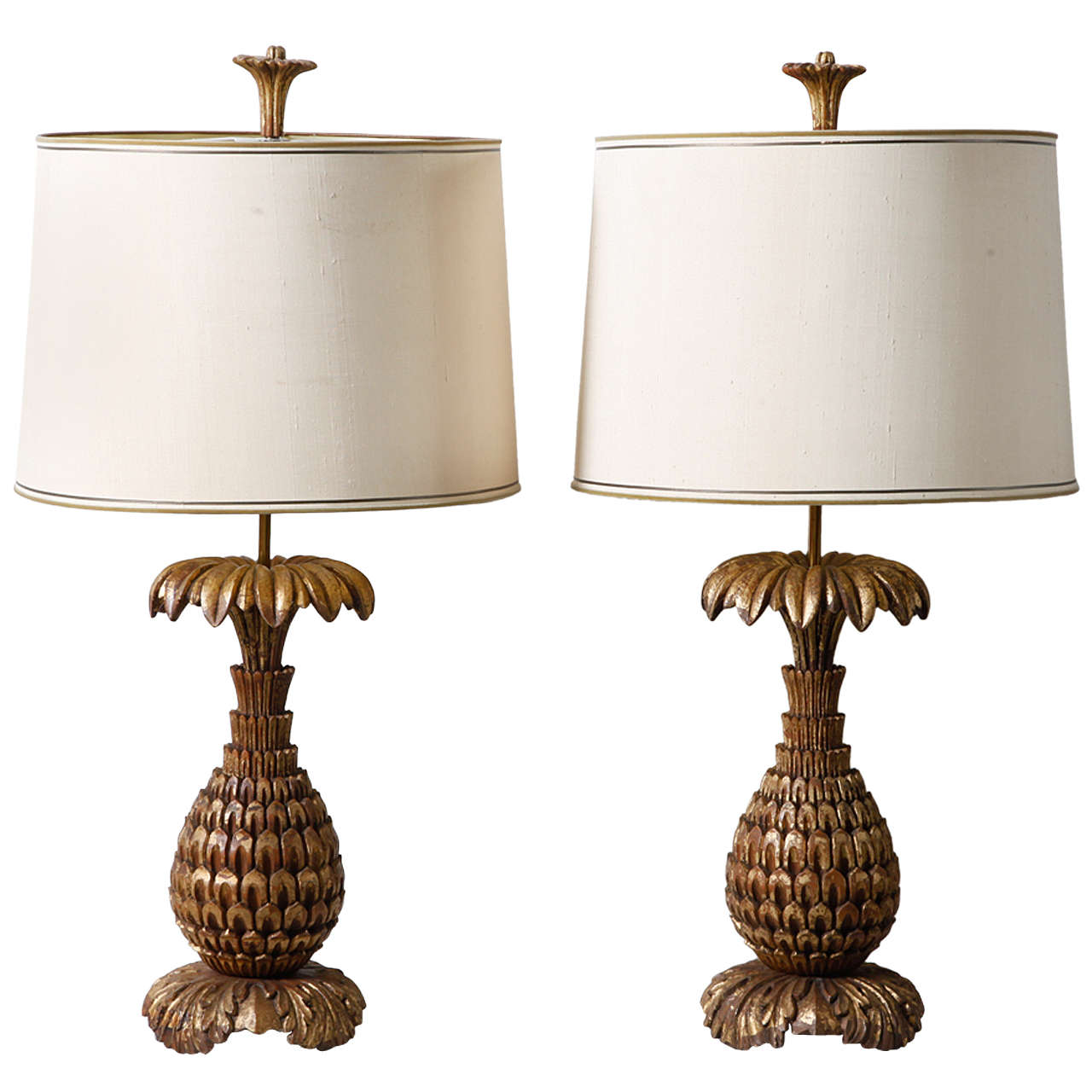 Pair Of Pineapple-shaped Table-lamps For Sale