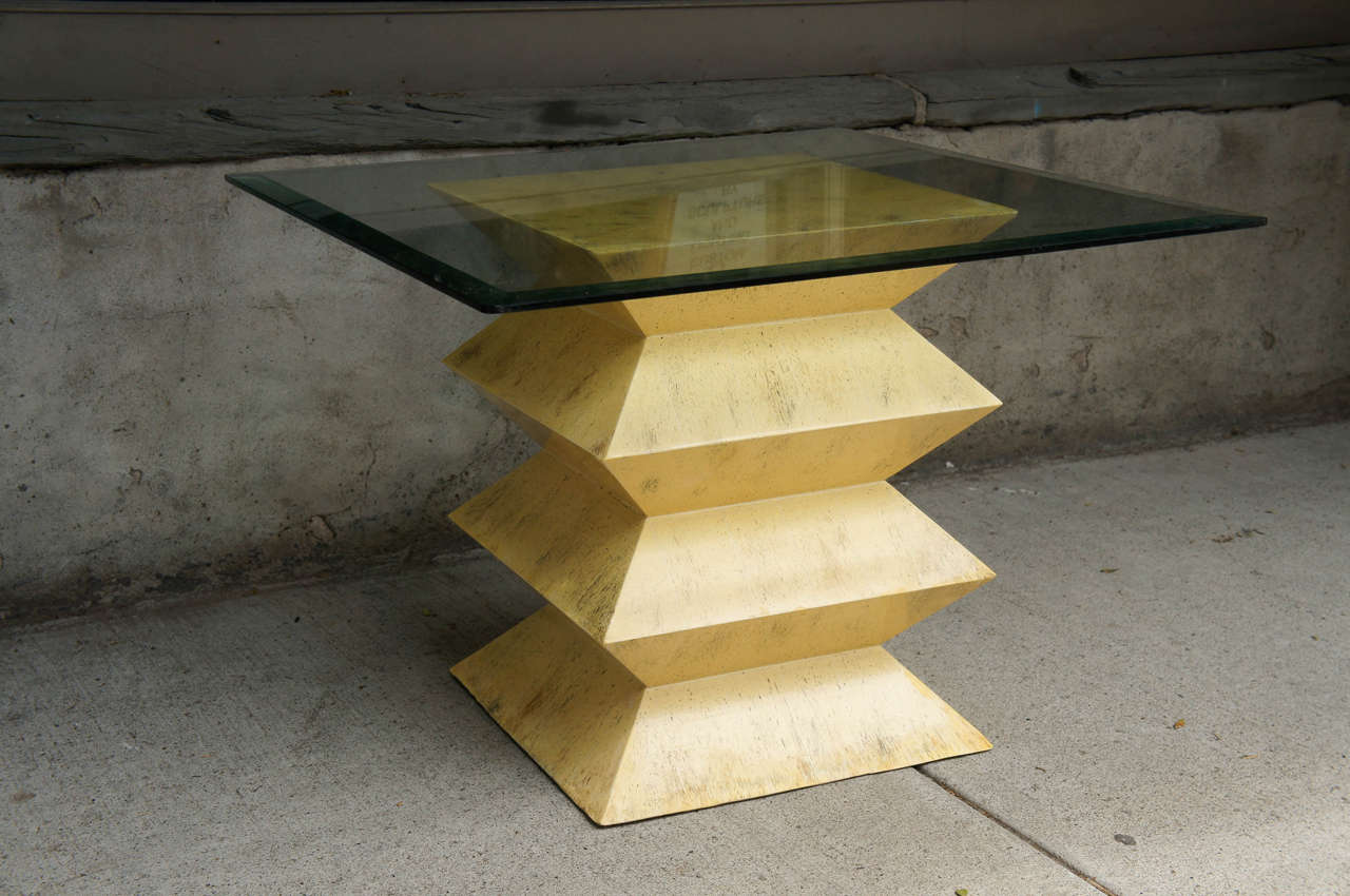 A Karl Springer painted Low table with a glass top.  Included with purchase is a receipt from the Karl Springer Showroom. The Glass top has been added.