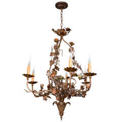 19th Century French Hand-Painted Tole Chandelier, Rewired 19th Century French Hand-Painted Tole Chandelier, Rewired