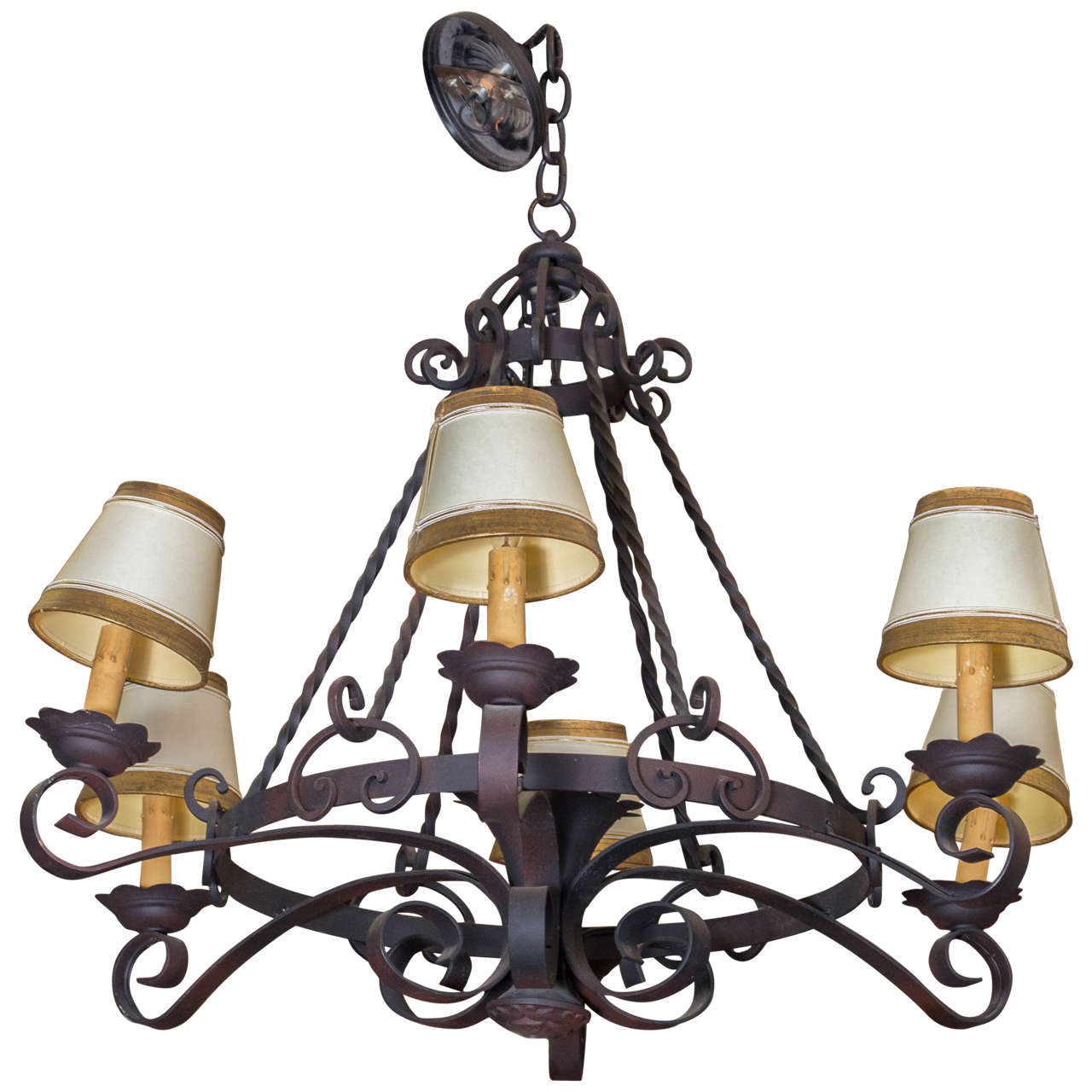 ON SALE Chandelier Early 1900s French iron chandelier, rewired. For Sale