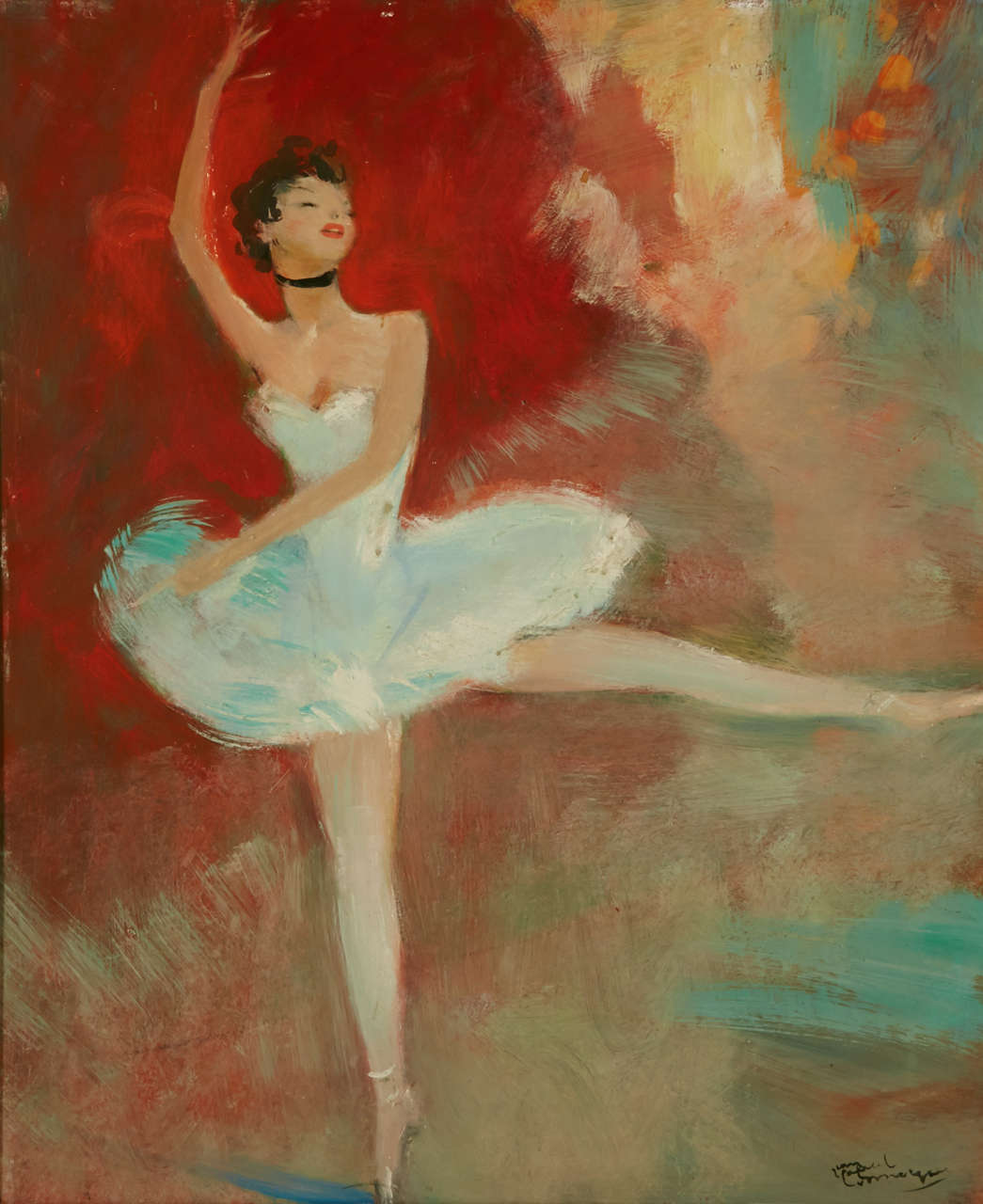 Oil on hardboard panel representing a dancer. Signed on the bottom right 'Jean Gabriel Domergue'. This work is inventoried by expert Mr. Noe Willer in Jean-Gabriel Domergue archives.

Dimension with frame: 60cm x 51cm.
Painting dimension: 45cm x