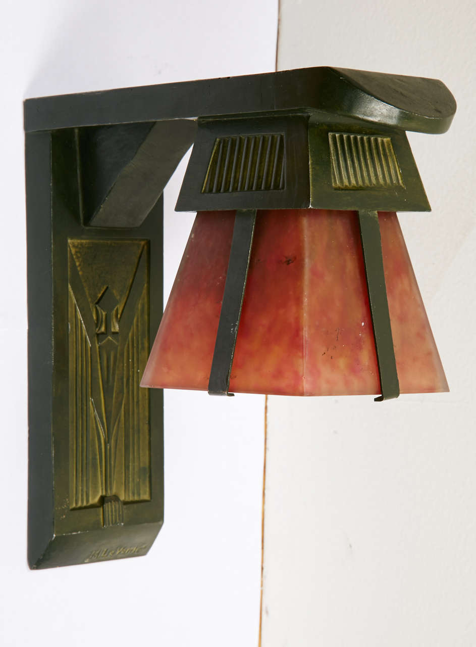 Early 20th Century French Art Deco Sconces Signed by Max Le Verrier, circa 1920-1930 For Sale
