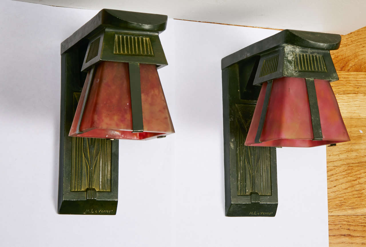 French Art Deco Sconces Signed by Max Le Verrier, circa 1920-1930 2